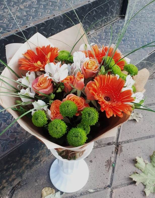 Букет цветов из: Герберы, Хризантемы, Альстромерии и Розы в Ожогино