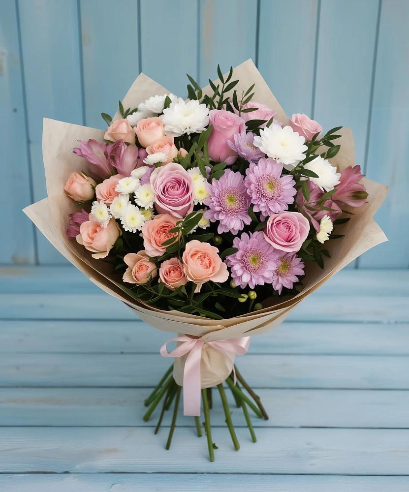 Букет цветов из: Хризантемы, Розы и Альстромерии в Ожогино