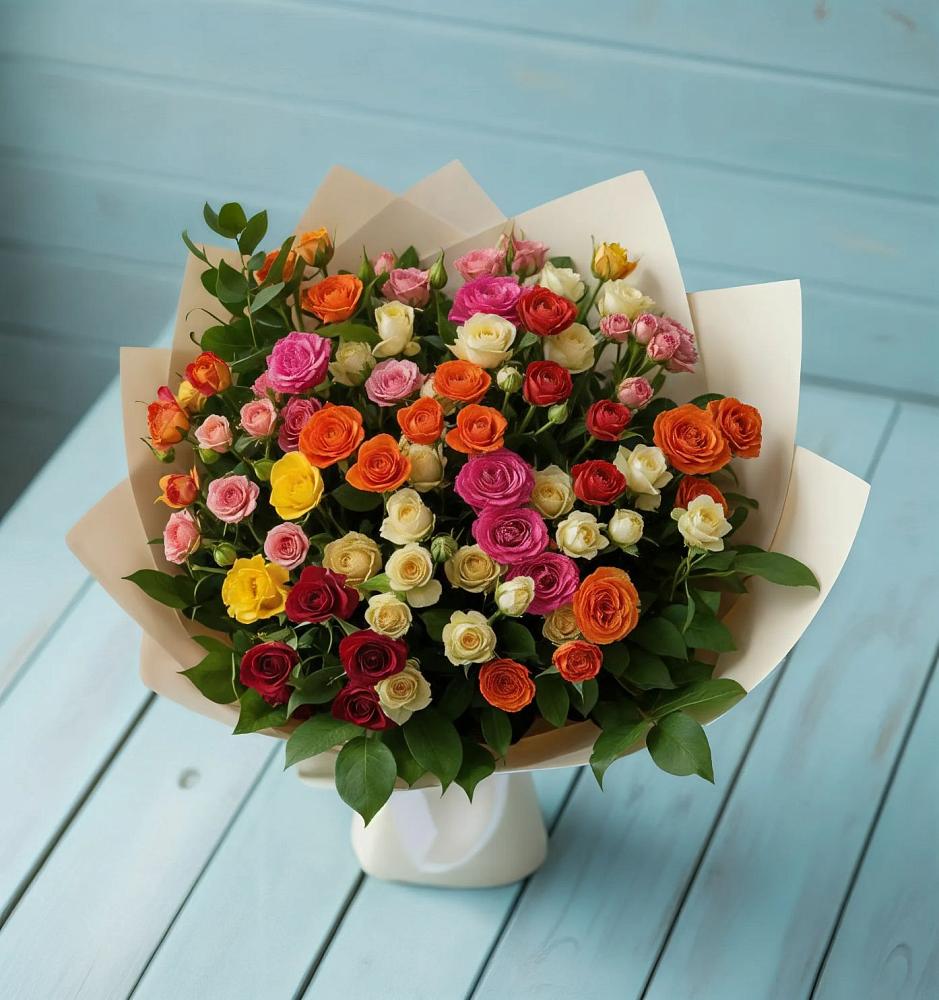 Букет Микс из разноцветных кустовых роз в Ожогино