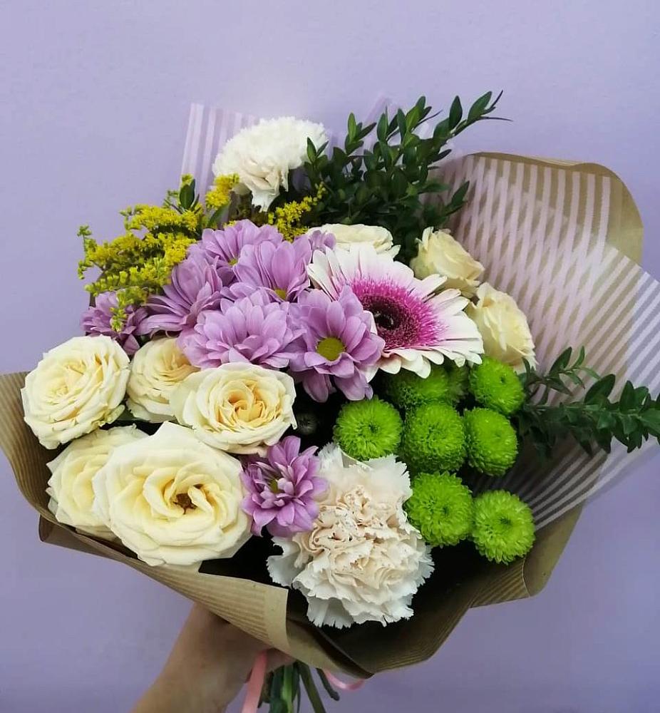 Букет цветов из: Хризантемы, Розы, Гвоздики и Герберы в Ожогино