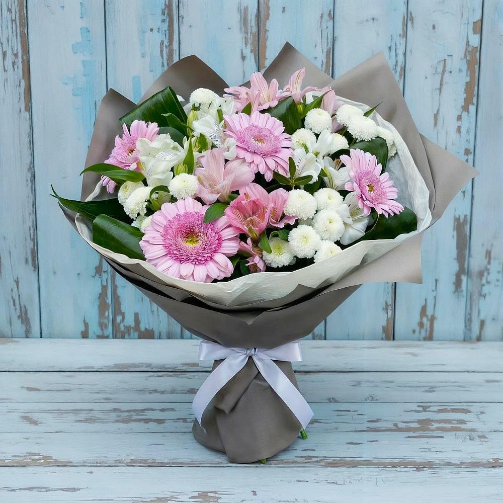 Букет цветов из: Герберы, Альстромерии и Хризантемы в Ожогино